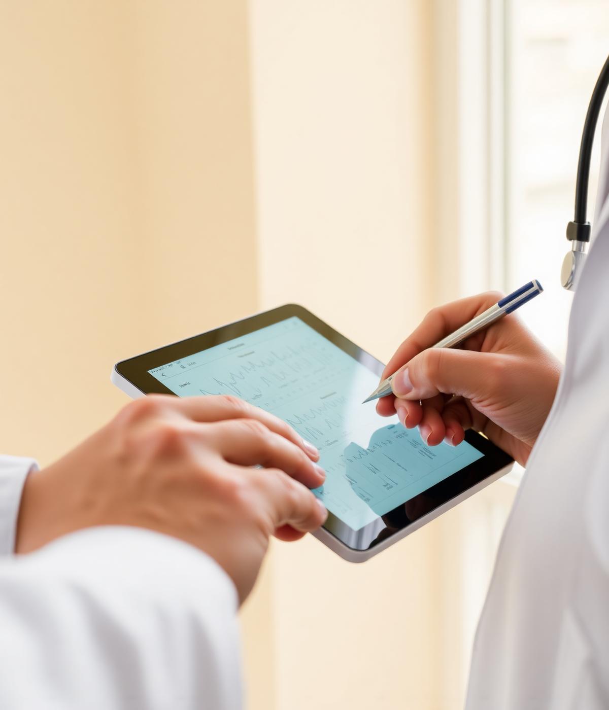 Profissional registrando o prontuário do paciente em tablet