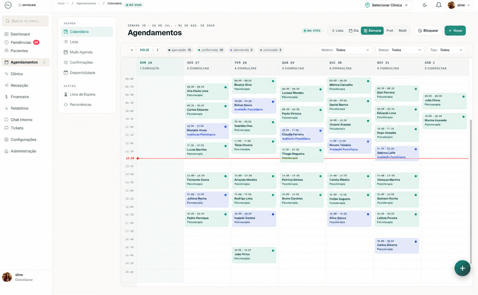 Agenda semanal do Omni Care